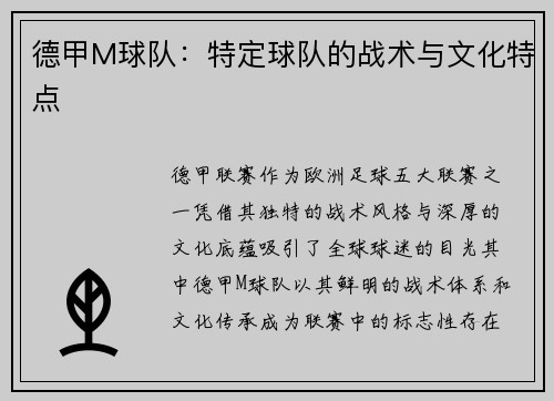 德甲M球队：特定球队的战术与文化特点