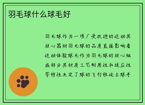 羽毛球什么球毛好