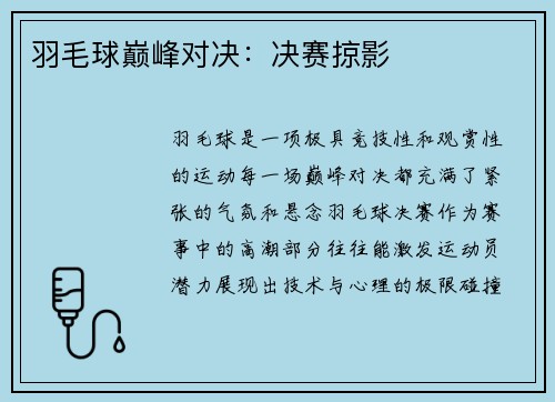 羽毛球巅峰对决：决赛掠影